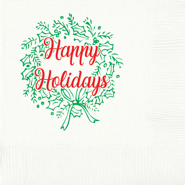 Happy Holidays Wreath Christmas Napkins