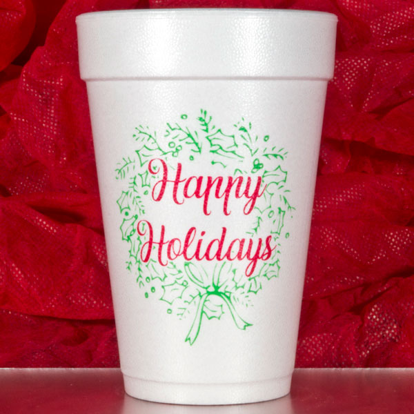 Happy Holidays Wreath Christmas Cups