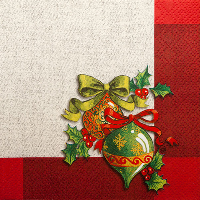Ornaments on Linen Beverage Napkins - Red