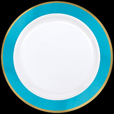 10.25" White Plastic Plate w/Gold & Caribbean Trim