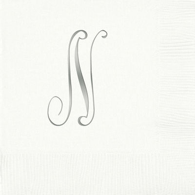 3-Ply White Beverage Napkins - Silver Antoinette - N
