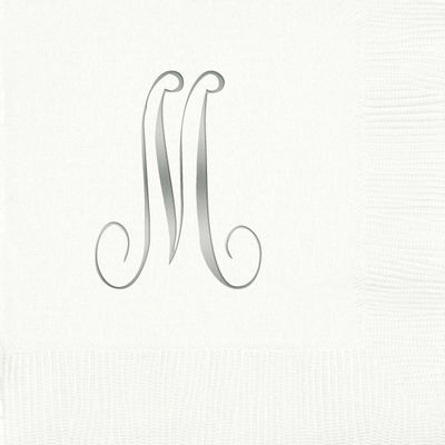 3-Ply White Beverage Napkins - Silver Antoinette - M
