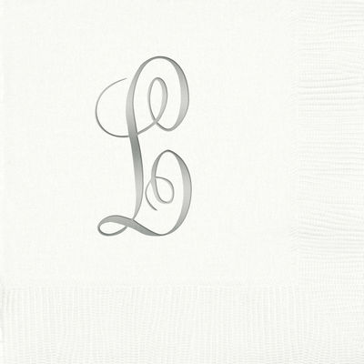 3-Ply White Beverage Napkins - Silver Antoinette - L