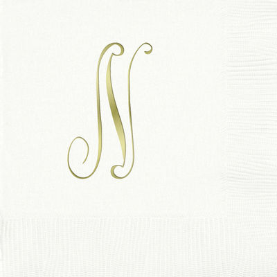 3-Ply White Beverage Napkins - Gold Antoinette - N