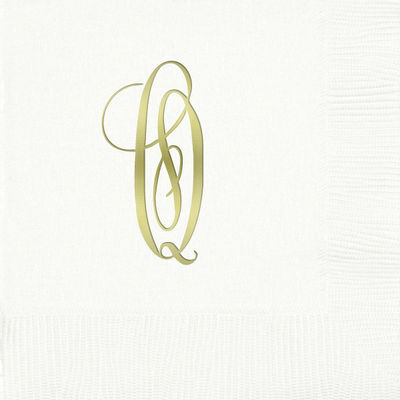 3-Ply White Beverage Napkins - Gold Antoinette - Q