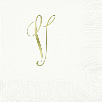 3-Ply White Beverage Napkins - Gold Antoinette - V
