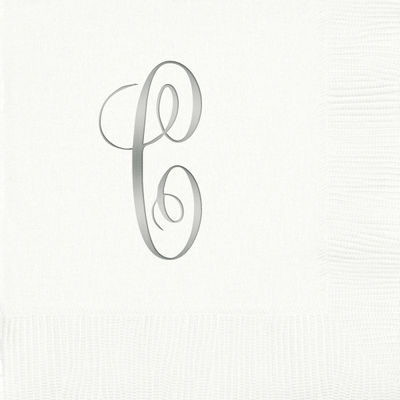 3-Ply White Beverage Napkins - Silver Antoinette - C