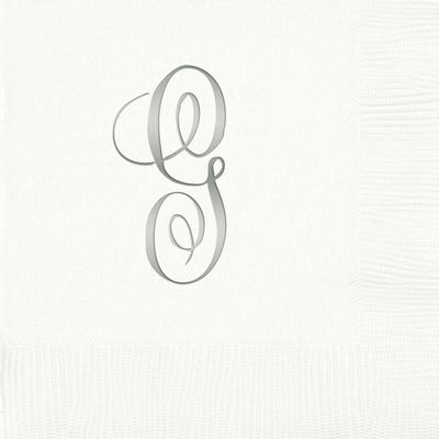 3-Ply White Beverage Napkins - Silver Antoinette - G