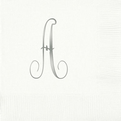 3-Ply White Beverage Napkins - Silver Antoinette - A