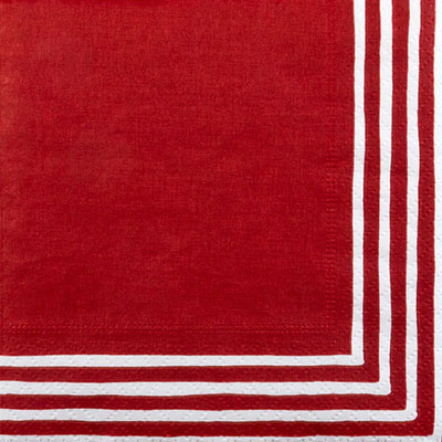 Stripe Border Beverage Napkins - Red