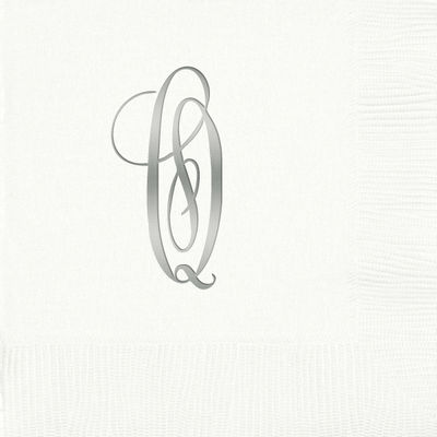 3-Ply White Beverage Napkins - Silver Antoinette - Q