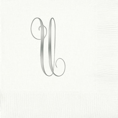 3-Ply White Beverage Napkins - Silver Antoinette - U