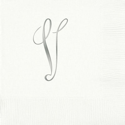 3-Ply White Beverage Napkins - Silver Antoinette - V
