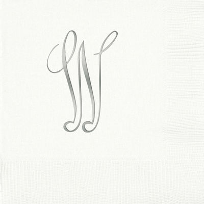 3-Ply White Beverage Napkins - Silver Antoinette - W