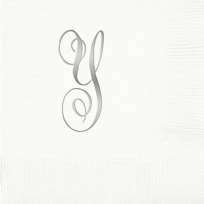 3-Ply White Beverage Napkins - Silver Antoinette - Y