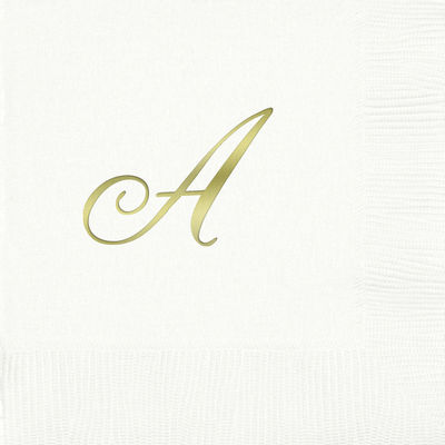 3-Ply White Beverage Napkins - Gold Quill - A
