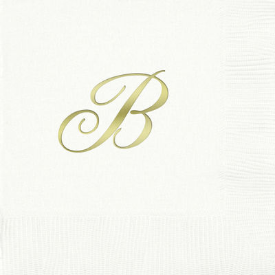 3-Ply White Beverage Napkins - Gold Quill - B