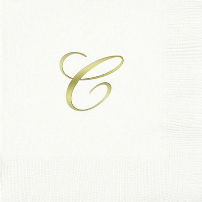 3-Ply White Beverage Napkins - Gold Quill - C