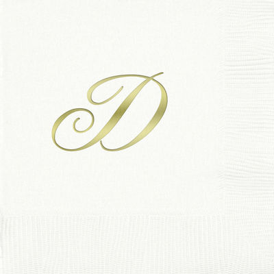 3-Ply White Beverage Napkins - Gold Quill - D