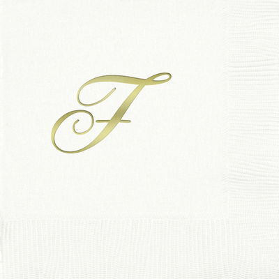 3-Ply White Beverage Napkins - Gold Quill - F