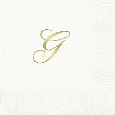 3-Ply White Beverage Napkins - Gold Quill - G