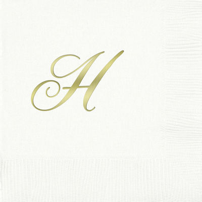 3-Ply White Beverage Napkins - Gold Quill - H