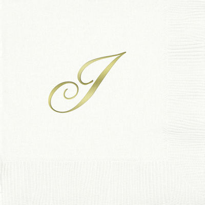 3-Ply White Beverage Napkins - Gold Quill - I