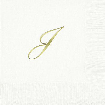 3-Ply White Beverage Napkins - Gold Quill - J