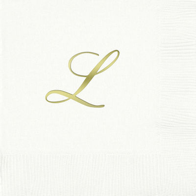 3-Ply White Beverage Napkins - Gold Quill - L