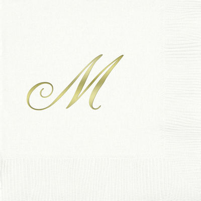 3-Ply White Beverage Napkins - Gold Quill - M