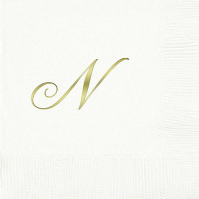 3-Ply White Beverage Napkins - Gold Quill - N