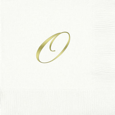 3-Ply White Beverage Napkins - Gold Quill - O