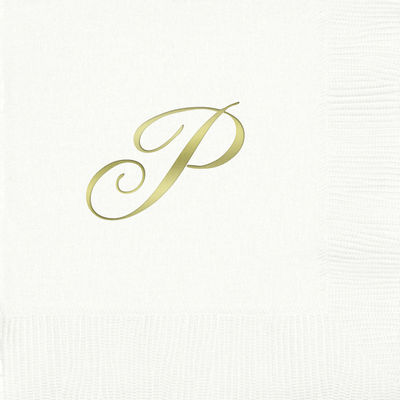 3-Ply White Beverage Napkins - Gold Quill - P