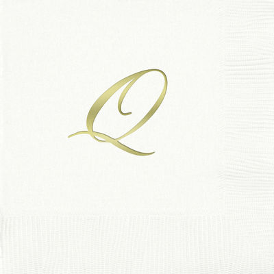 3-Ply White Beverage Napkins - Gold Quill - Q