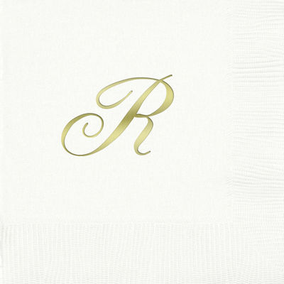 3-Ply White Beverage Napkins - Gold Quill - R