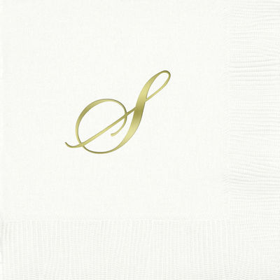 3-Ply White Beverage Napkins - Gold Quill - S
