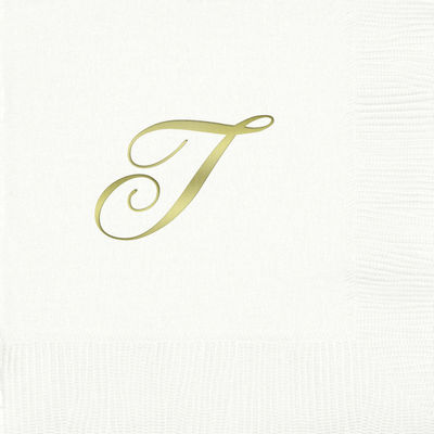 3-Ply White Beverage Napkins - Gold Quill - T