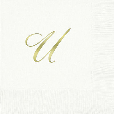 3-Ply White Beverage Napkins - Gold Quill - U