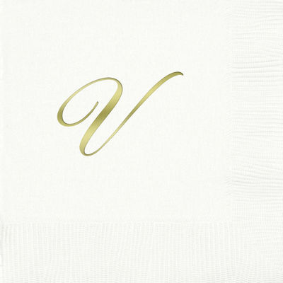 3-Ply White Beverage Napkins - Gold Quill - V