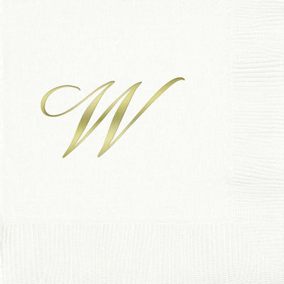 3-Ply White Beverage Napkins - Gold Quill - W