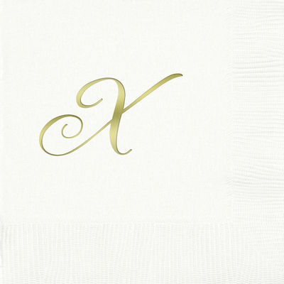 3-Ply White Beverage Napkins - Gold Quill - X