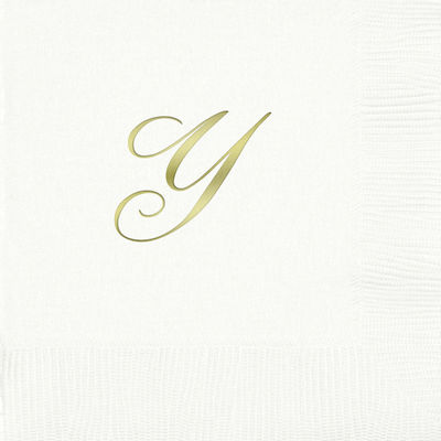 3-Ply White Beverage Napkins - Gold Quill - Y
