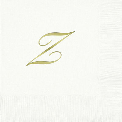 3-Ply White Beverage Napkins - Gold Quill - Z
