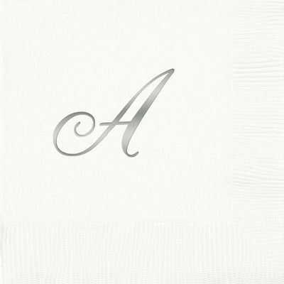 3-Ply White Beverage Napkins - Silver Quill - A