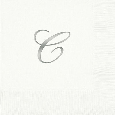 3-Ply White Beverage Napkins - Silver Quill - C