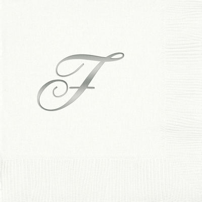 3-Ply White Beverage Napkins - Silver Quill - F