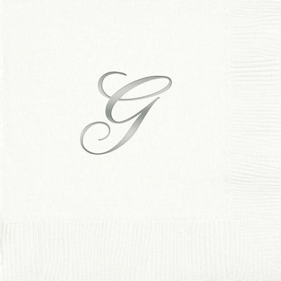 3-Ply White Beverage Napkins - Silver Quill - G