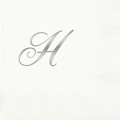 3-Ply White Beverage Napkins - Silver Quill - H