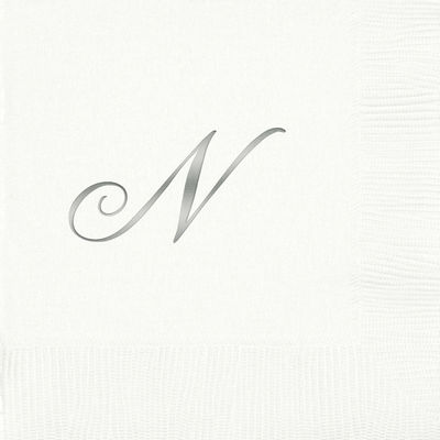 3-Ply White Beverage Napkins - Silver Quill - N