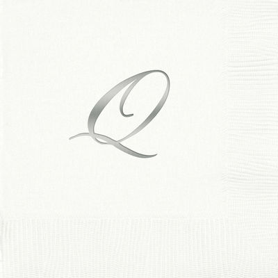 3-Ply White Beverage Napkins - Silver Quill - Q